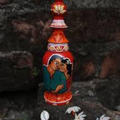 Radha-Krishna Inspired Folk Art Bottle